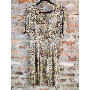 Sharagano Leopard Print Dress Womens Sz 4 Midi Loose Animal i